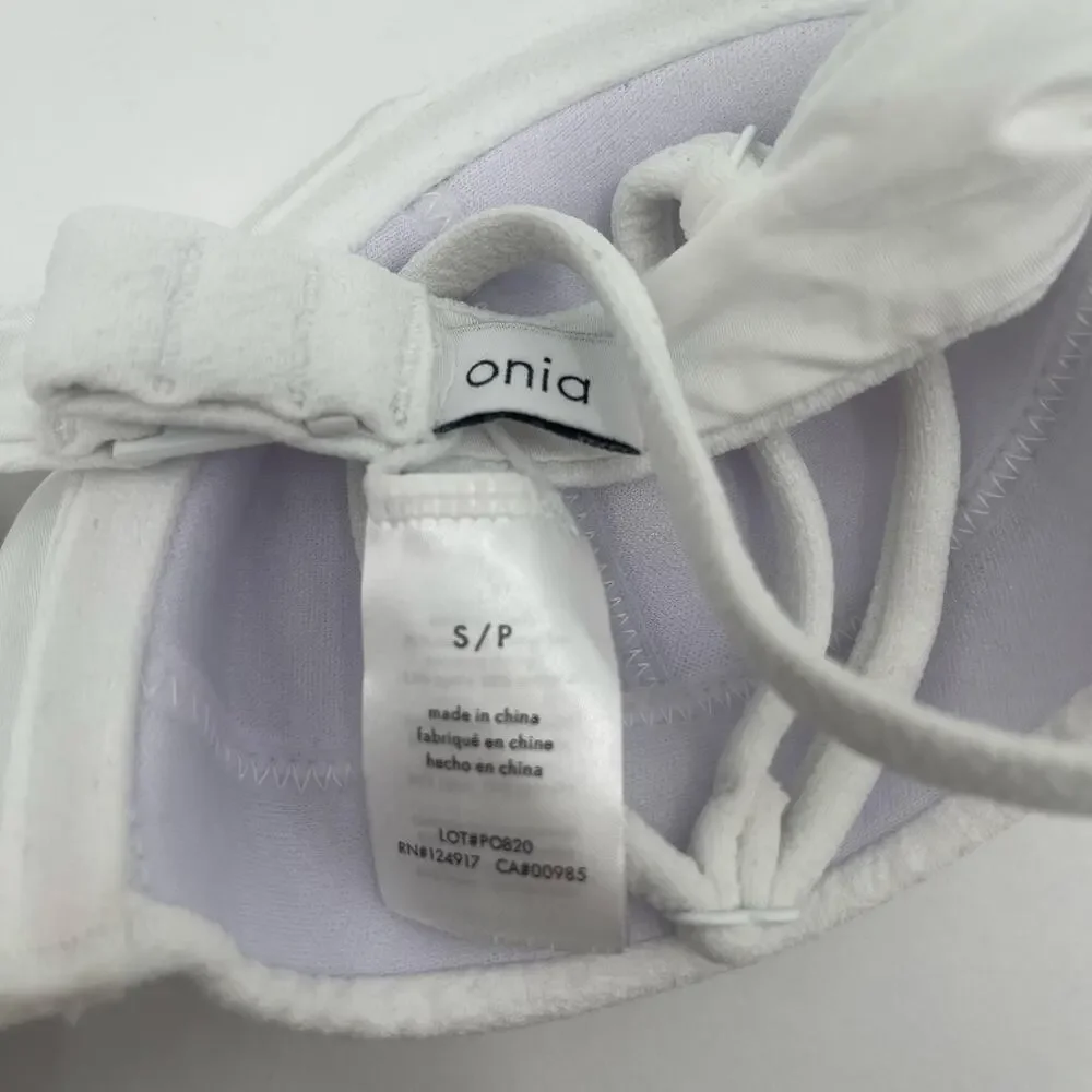 Onia Flora Bikini Top SZ Small Crinkle Texture White Black Pushup Swim Beach NWT